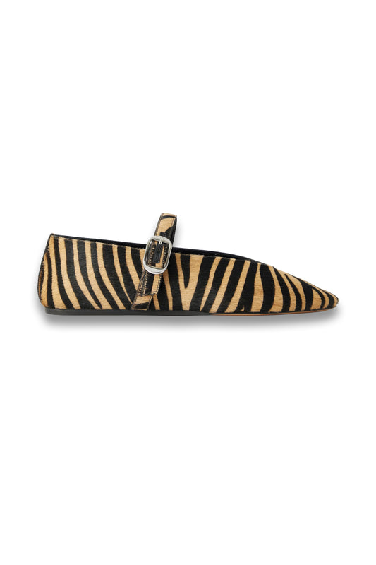 Stella Zebra-print Calf-hair Mary Jane Ballet Flats