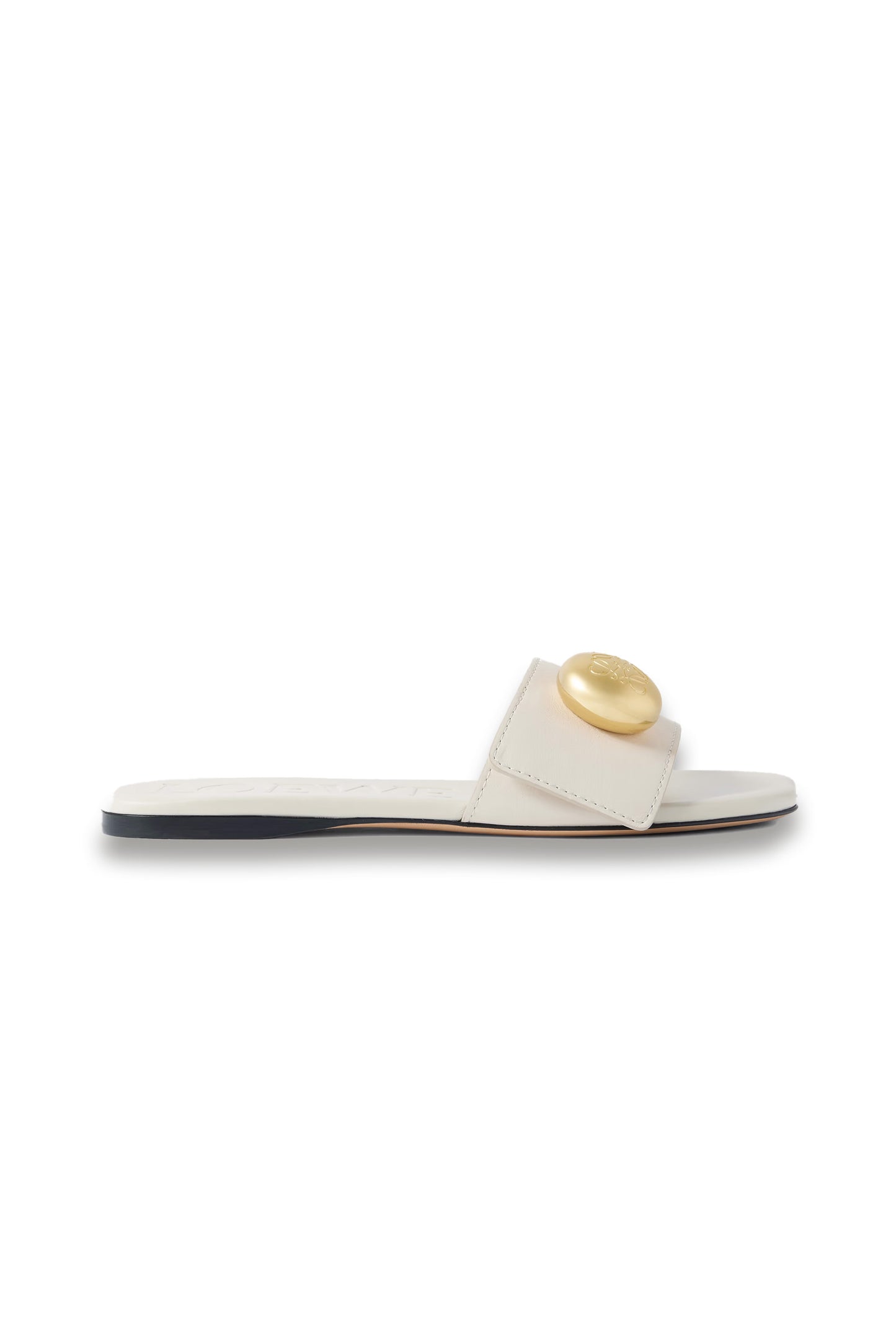 Pebble Embellished Leather Slides in White