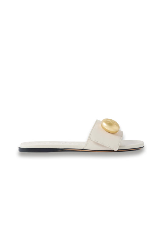 Pebble Embellished Leather Slides in White