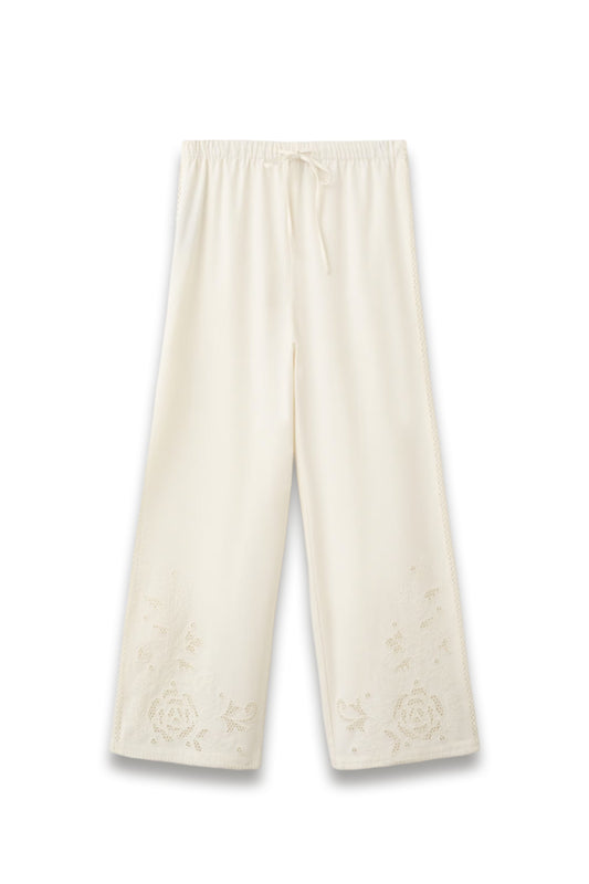 Embroidered Cut-out Palazzo Trousers
