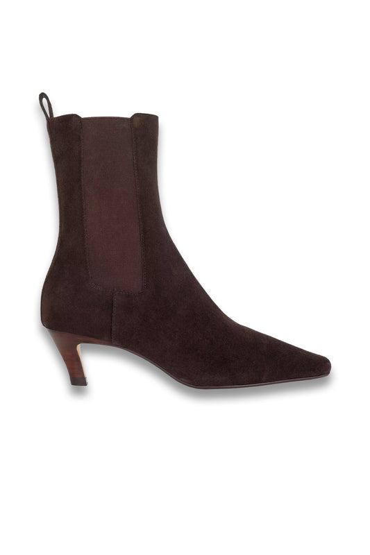 Odele Suede Pointed Heeled Ankle Boots in Brown