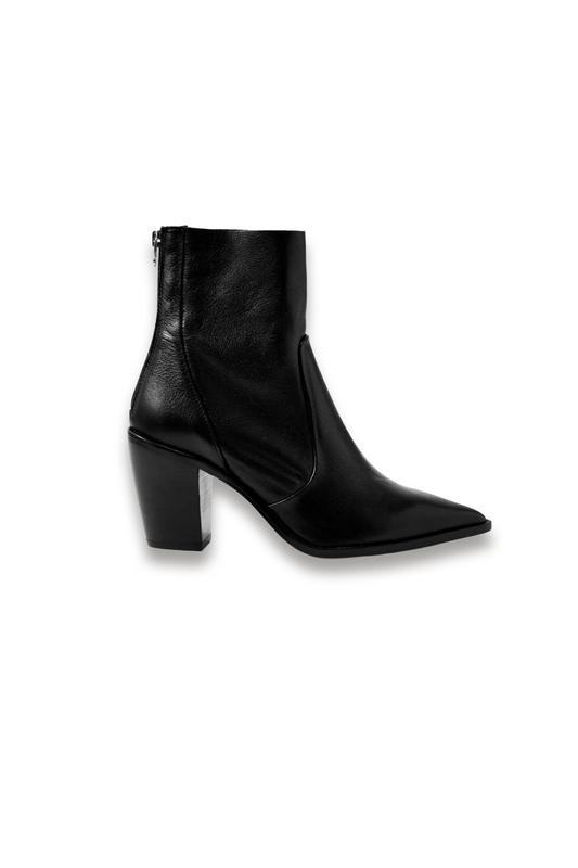 Amy Black Leather Ankle Boots