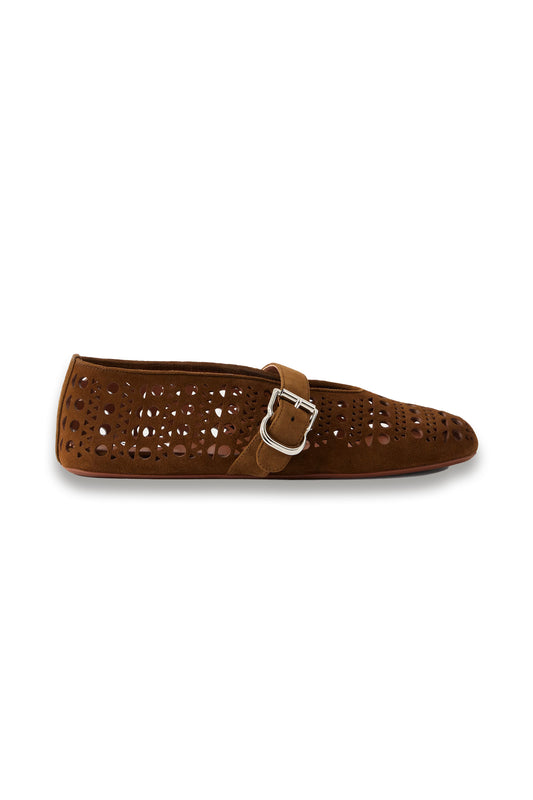 Laser-cut suede ballet flats