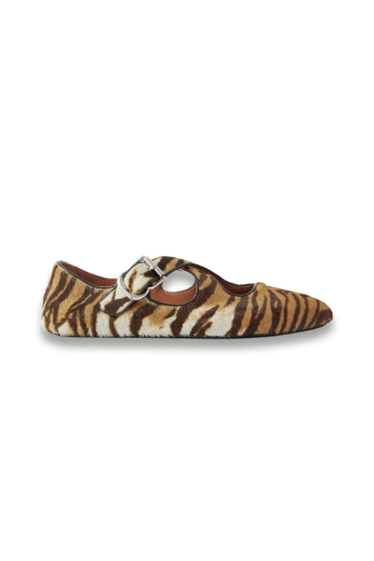 Criss Cross Patent-leather Trimmed Zebra-print Calf Hair Ballet Flats