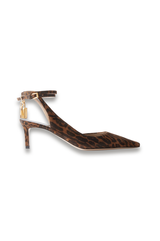 Padlock leopard-print suede pumps