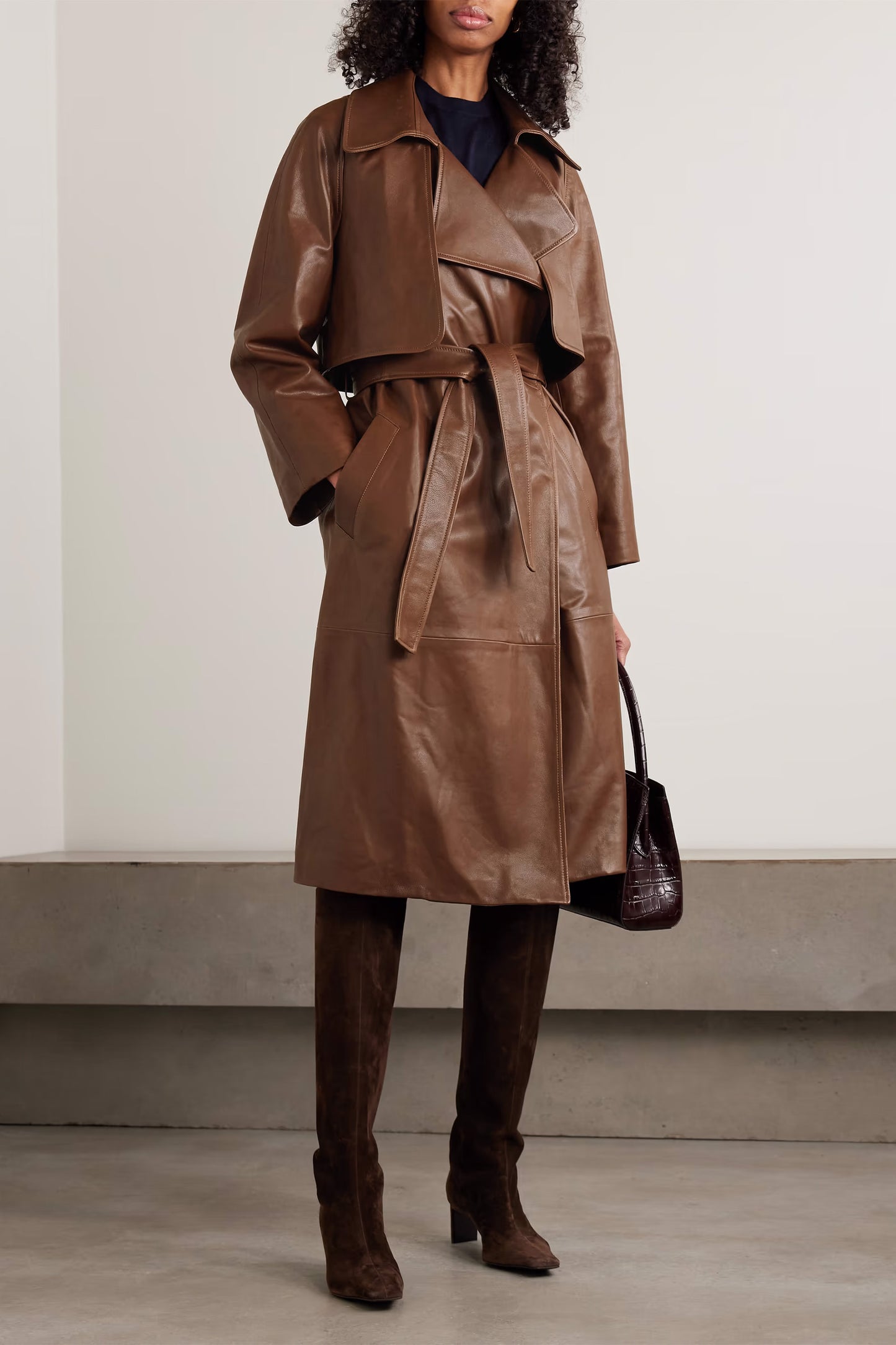 Cisely Belted Leather Trench Coat