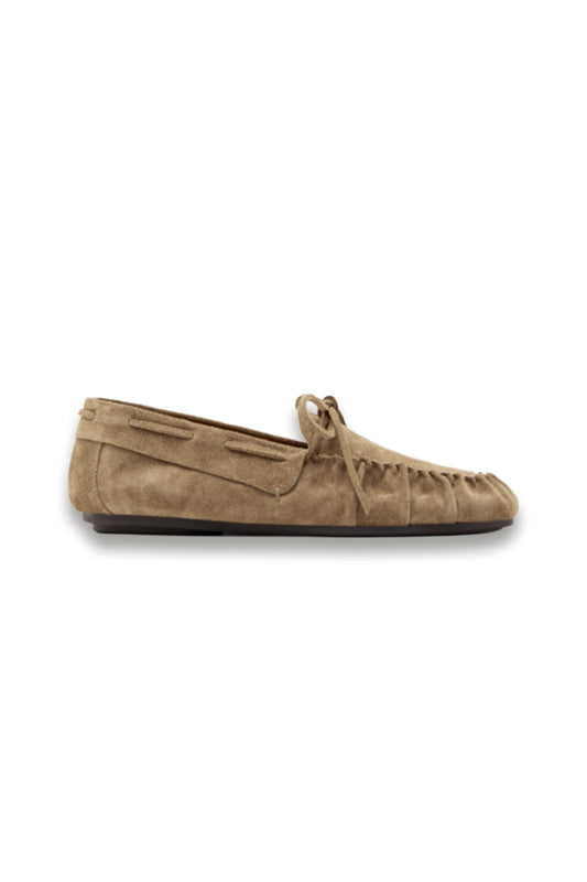 Soft Leather Loafers with Gathered Detail