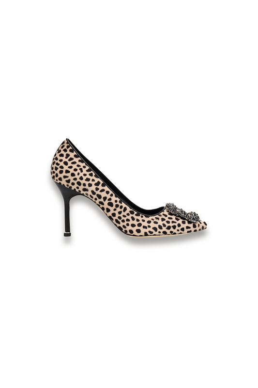 Hangisi Calf Hair Pumps with Crystal Buckle