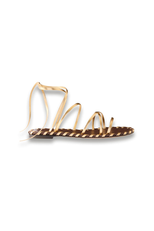 Lace-up Metallic Leather Sandals