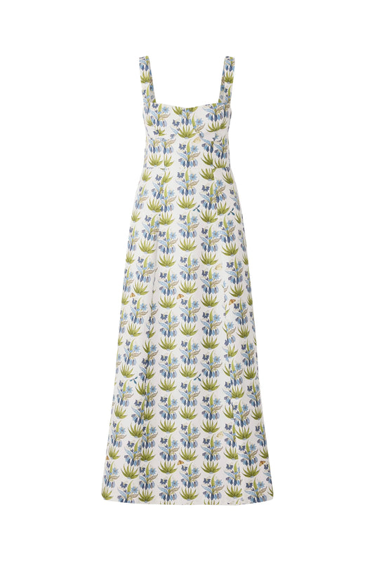 Floral-Print Linen Blend Midi Dress