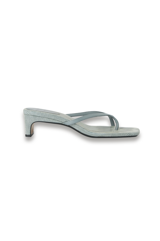 Barely There Leather Mule Sandals in Blue Grey