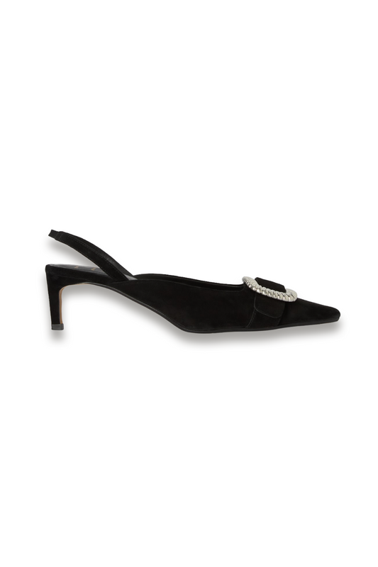 Slingback Buckle Suede Court Shoes, Black