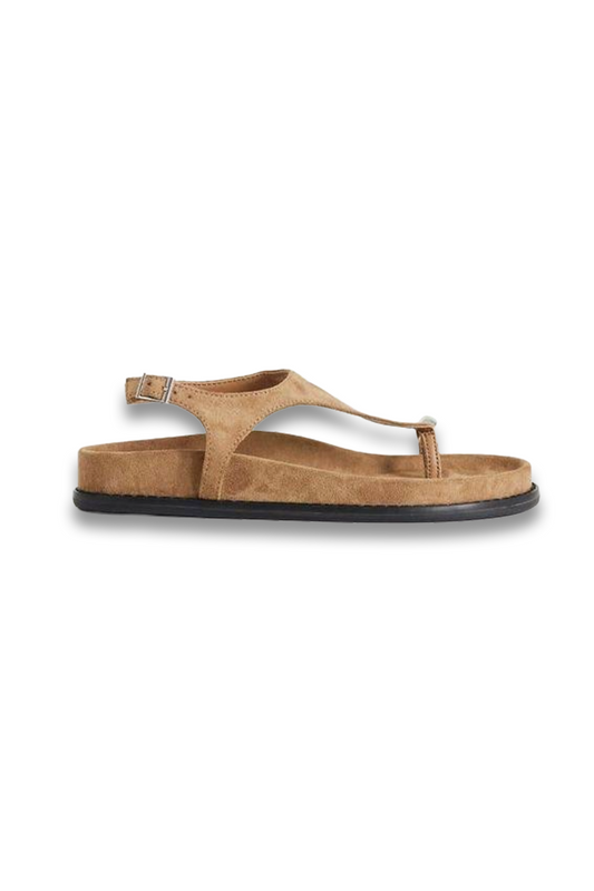 Elsie Hardware Footbed Sandal In Taupe Faux Suede