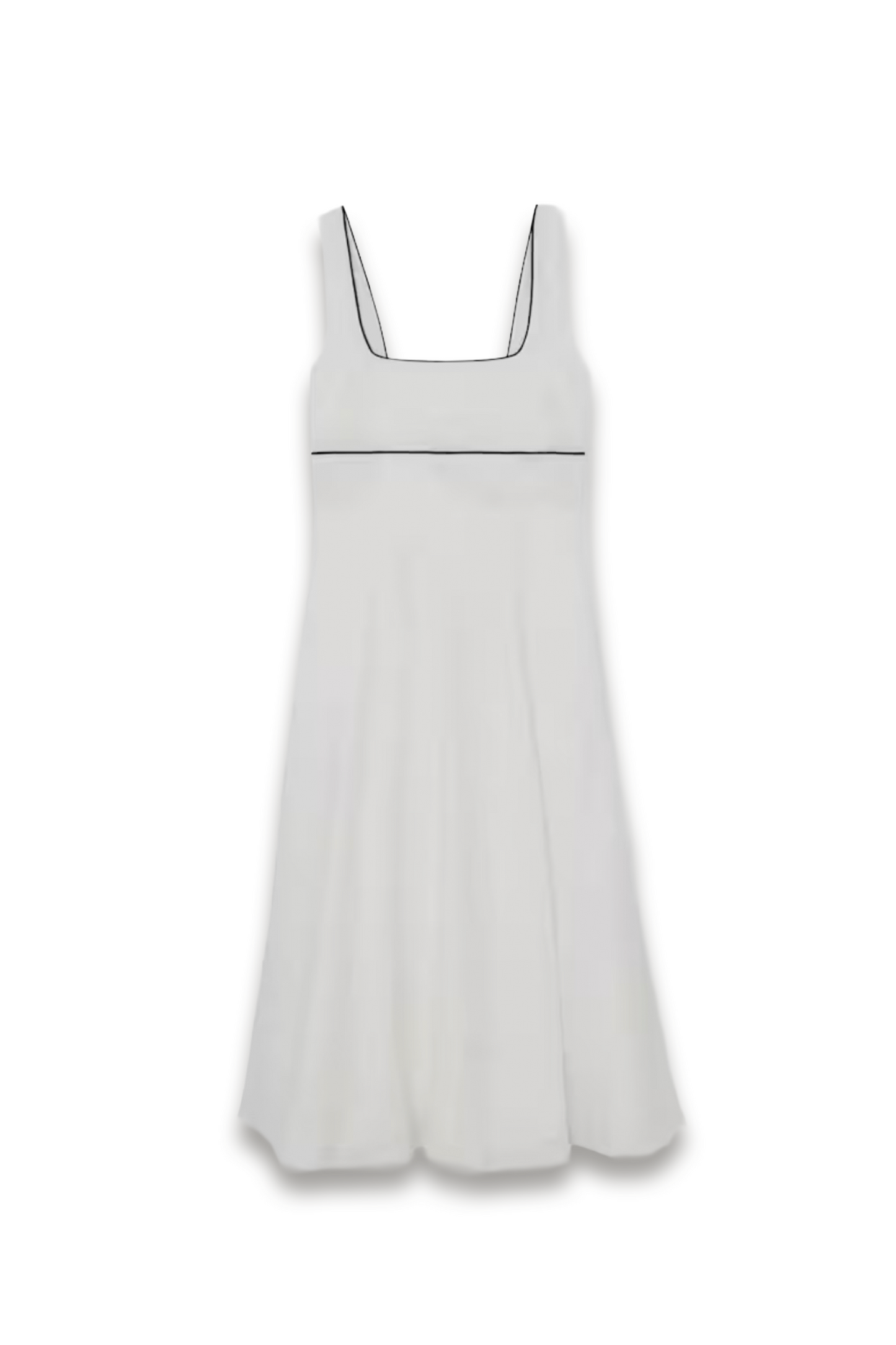 Petite Linen Contrast-Trim Midi Dress in Ivory