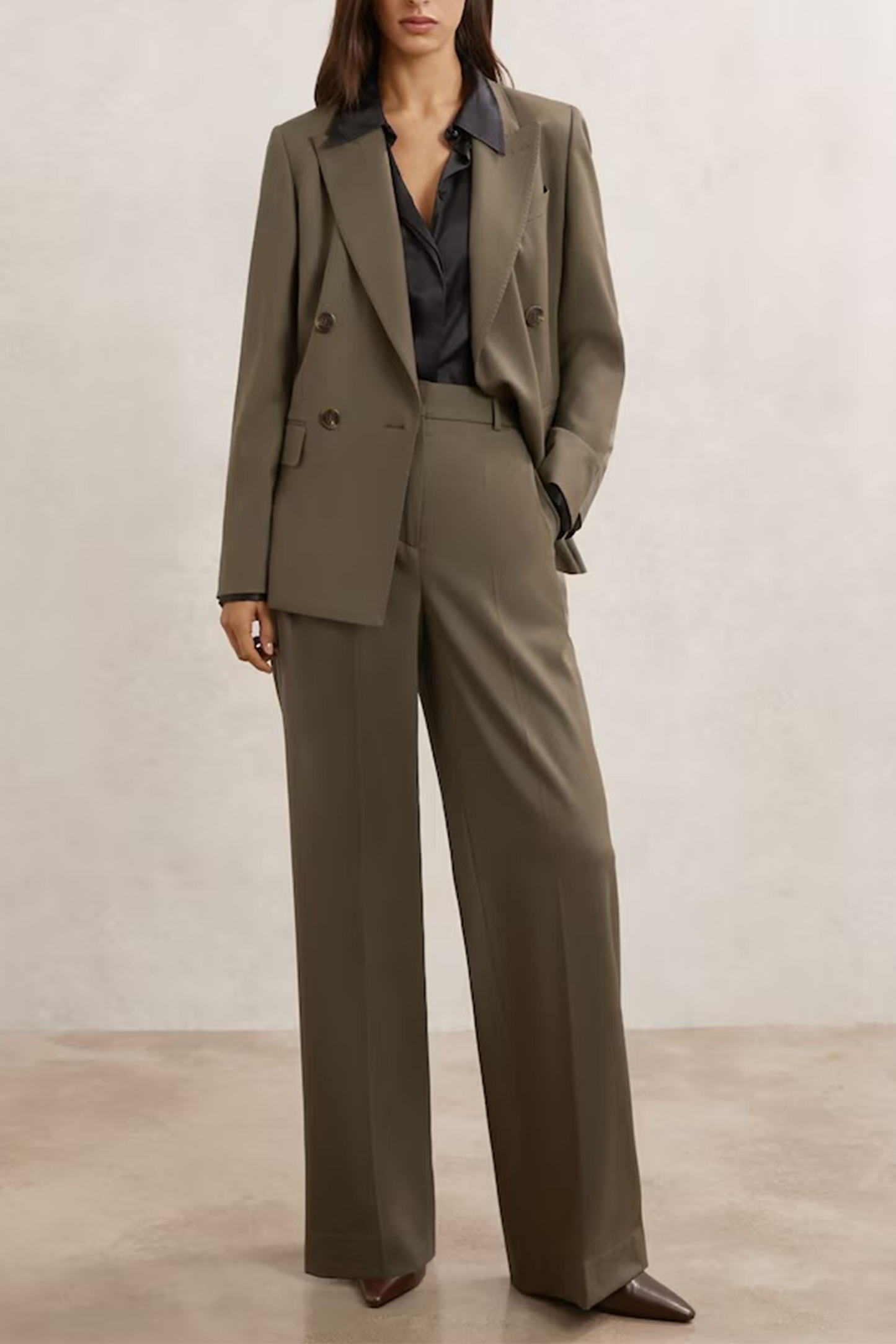 Solene Wool-Blend Double-Breasted Suit Blazer and Trousers in Green