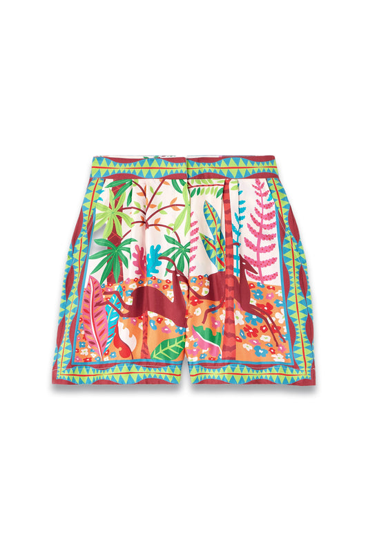Pleated Printed Silk-Twill Shorts
