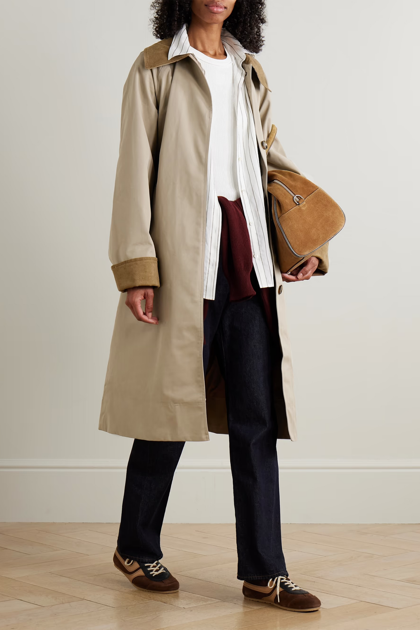 Reagan Belted Corduroy-trimmed Cotton-blend Twill Trench Coat