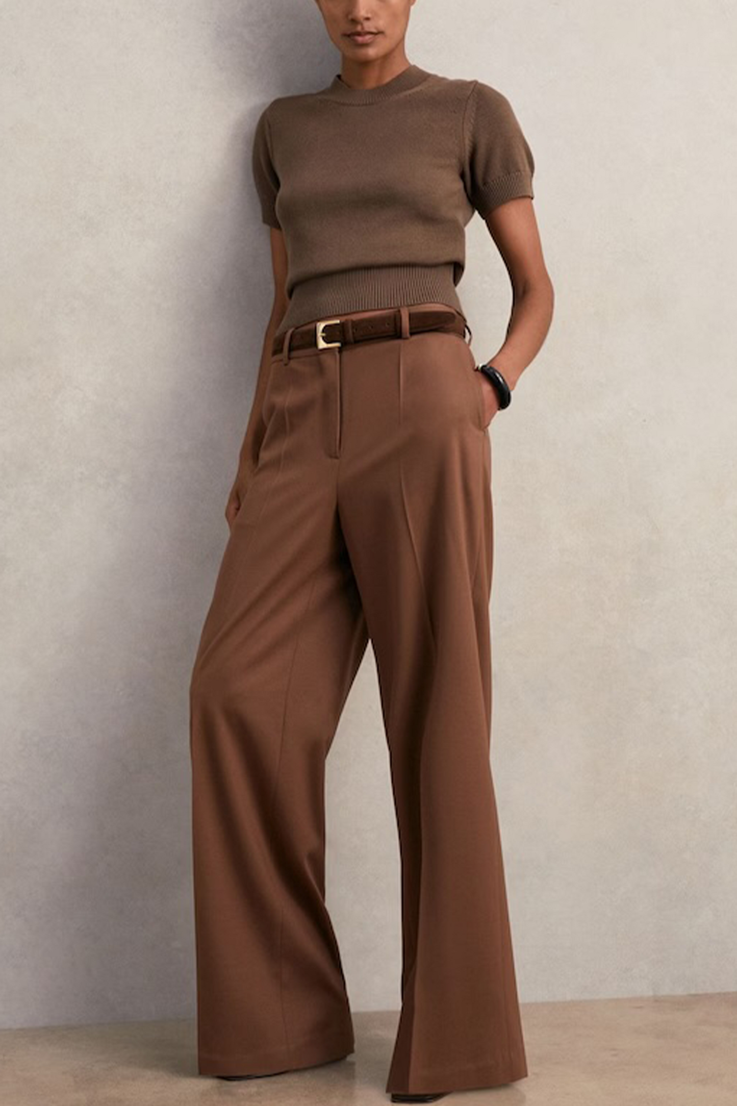 Anita Cotton And Wool Crew-Neck Top in Brown