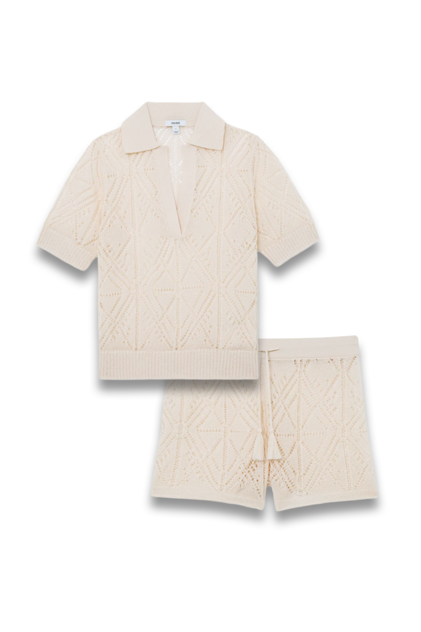 Cotton-Blend Open-Knit Top and Shorts in Cream