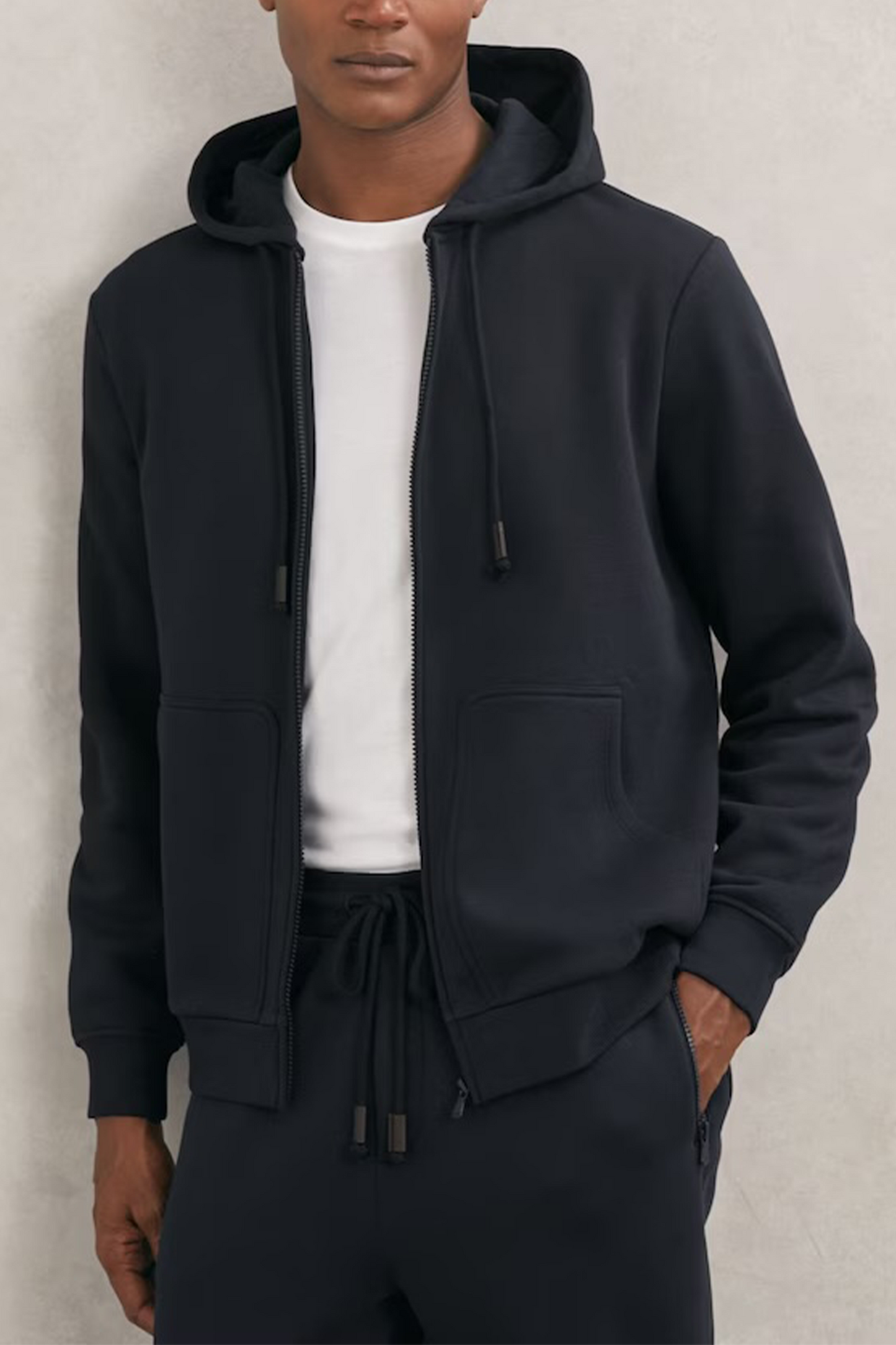Howel Cotton-Blend Zip-Through Hoodie in Navy