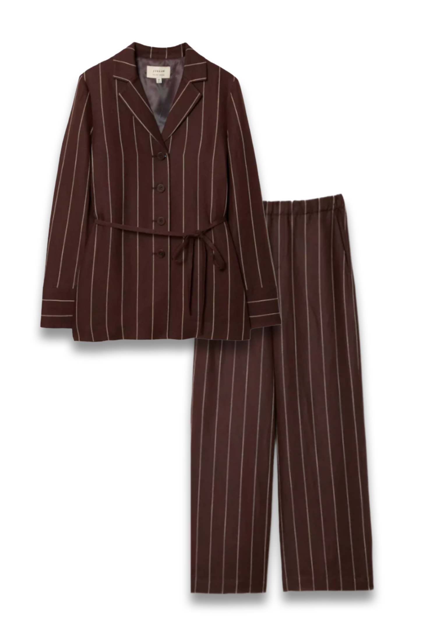 Pinstripe Relaxed Shirt Jacket and Long Trouser
