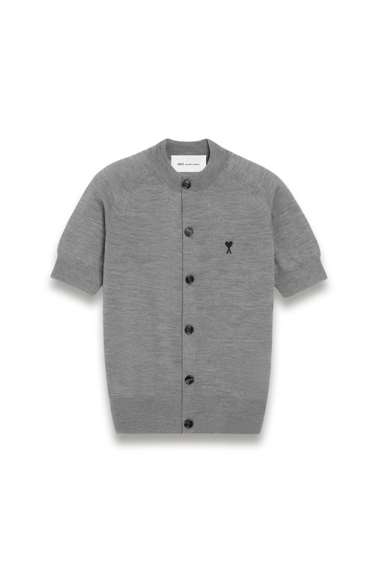 Grey Wool Short Sleeves Cardigan