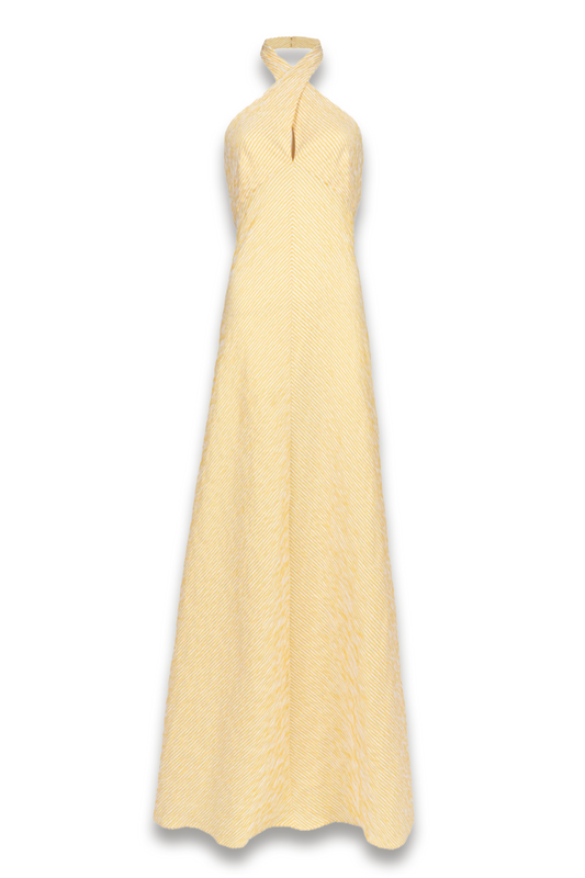 Yellow Striped Stretch Cotton Wrap Dress