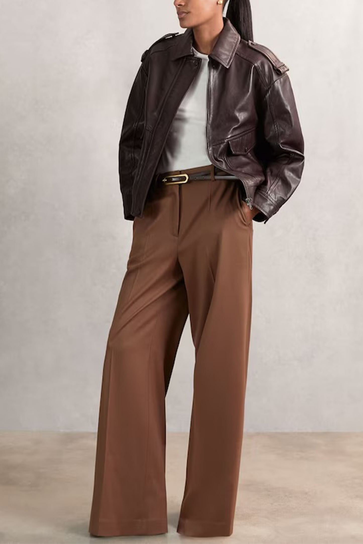Peyton Oversized Leather Jacket in Aubergine