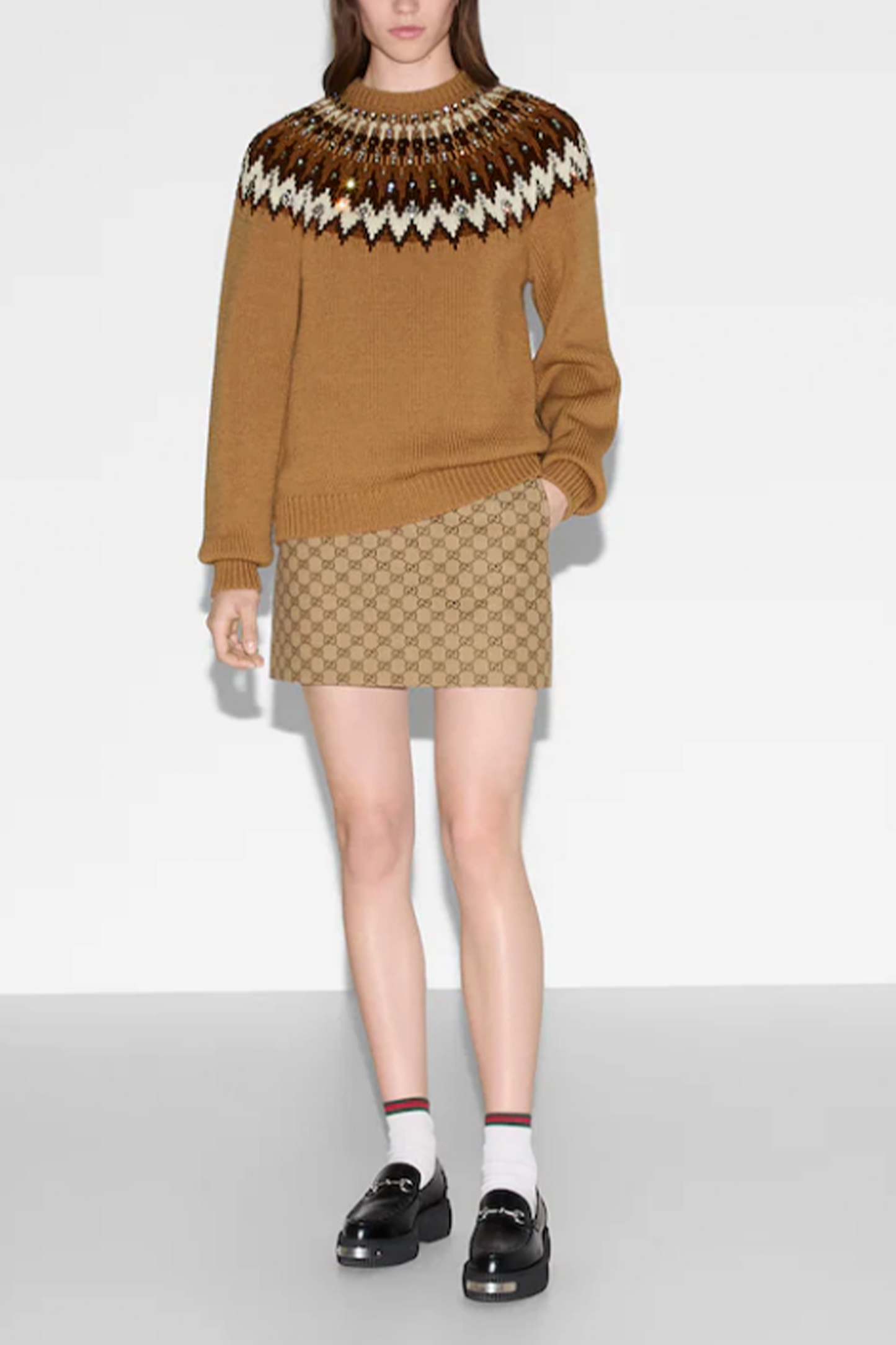 Norwegian Wool Jacquard Sweater in Camel