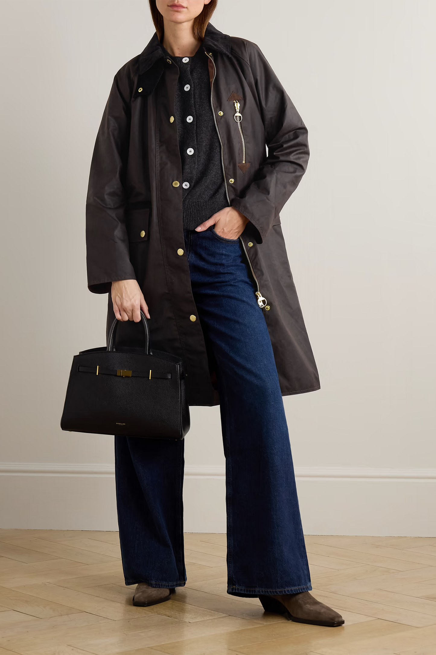 Evette Corduroy-trimmed Waxed-cotton Trench Coat