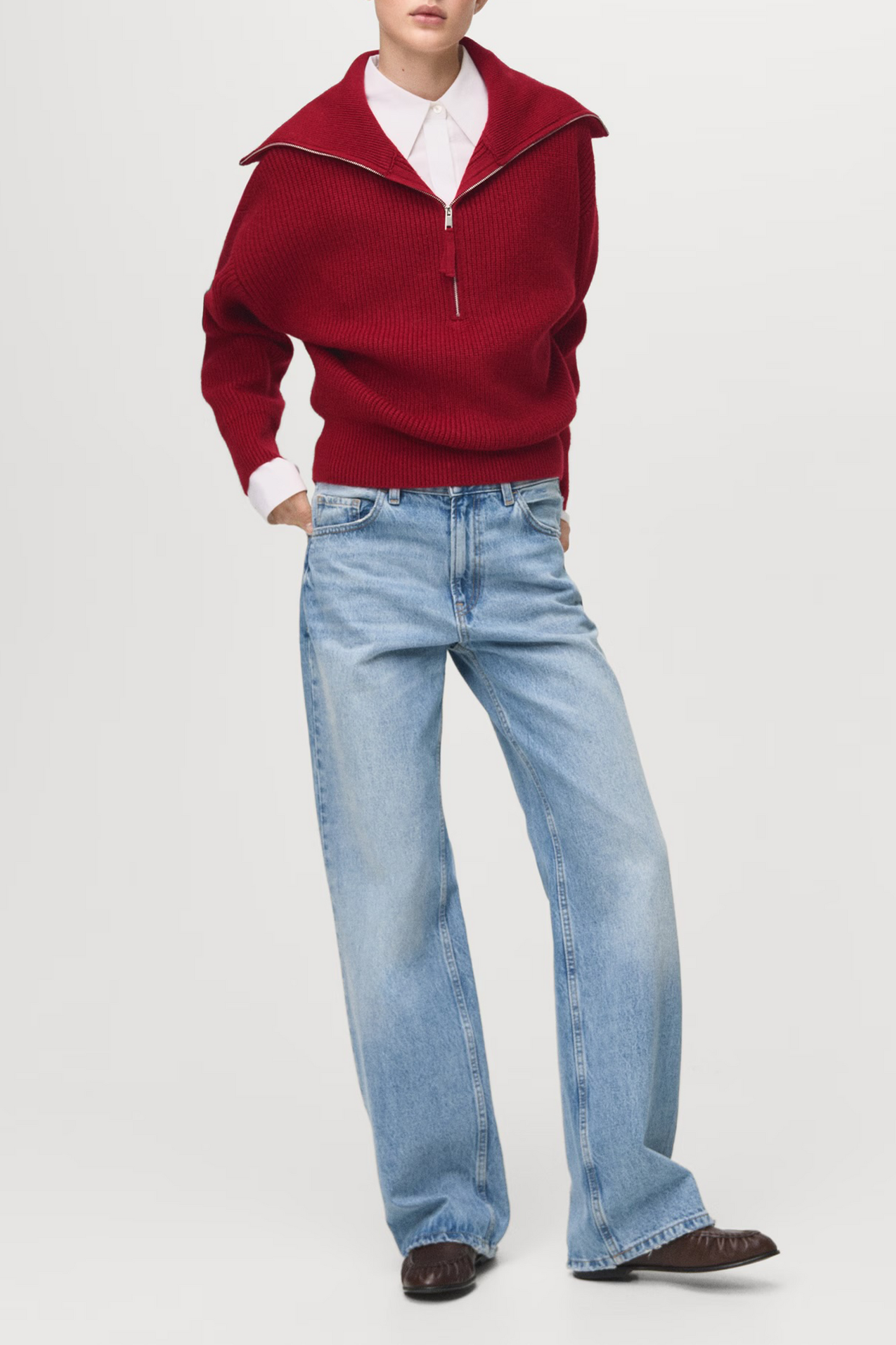 Sweater with Funnel-neck and Zip