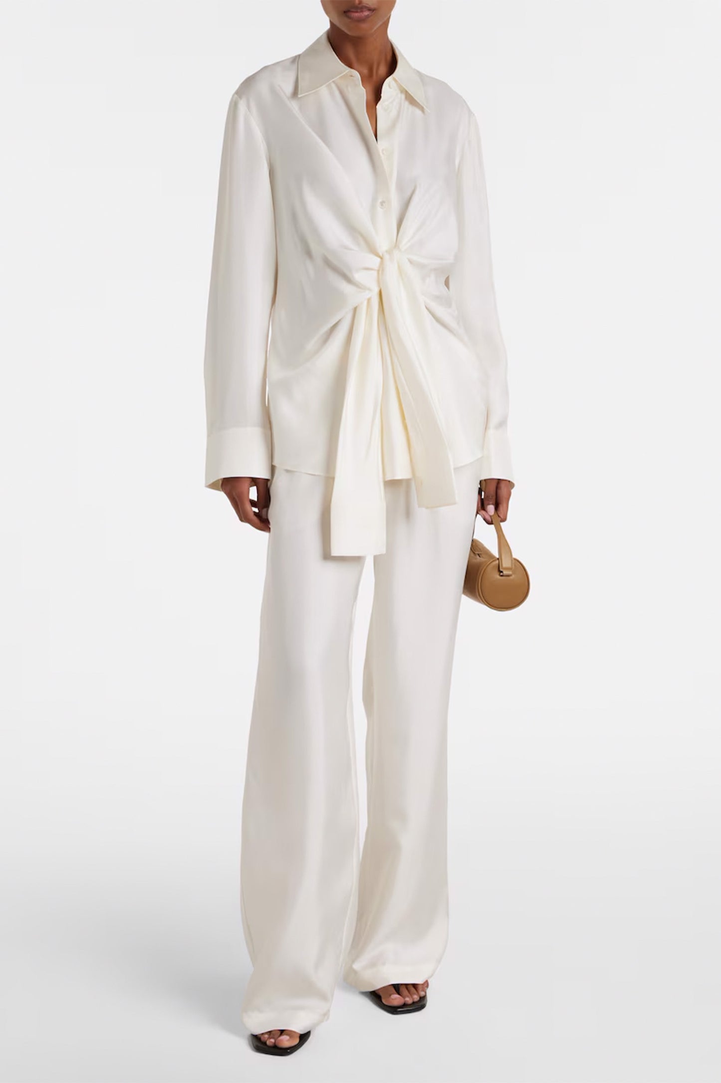 Draped silk satin shirt