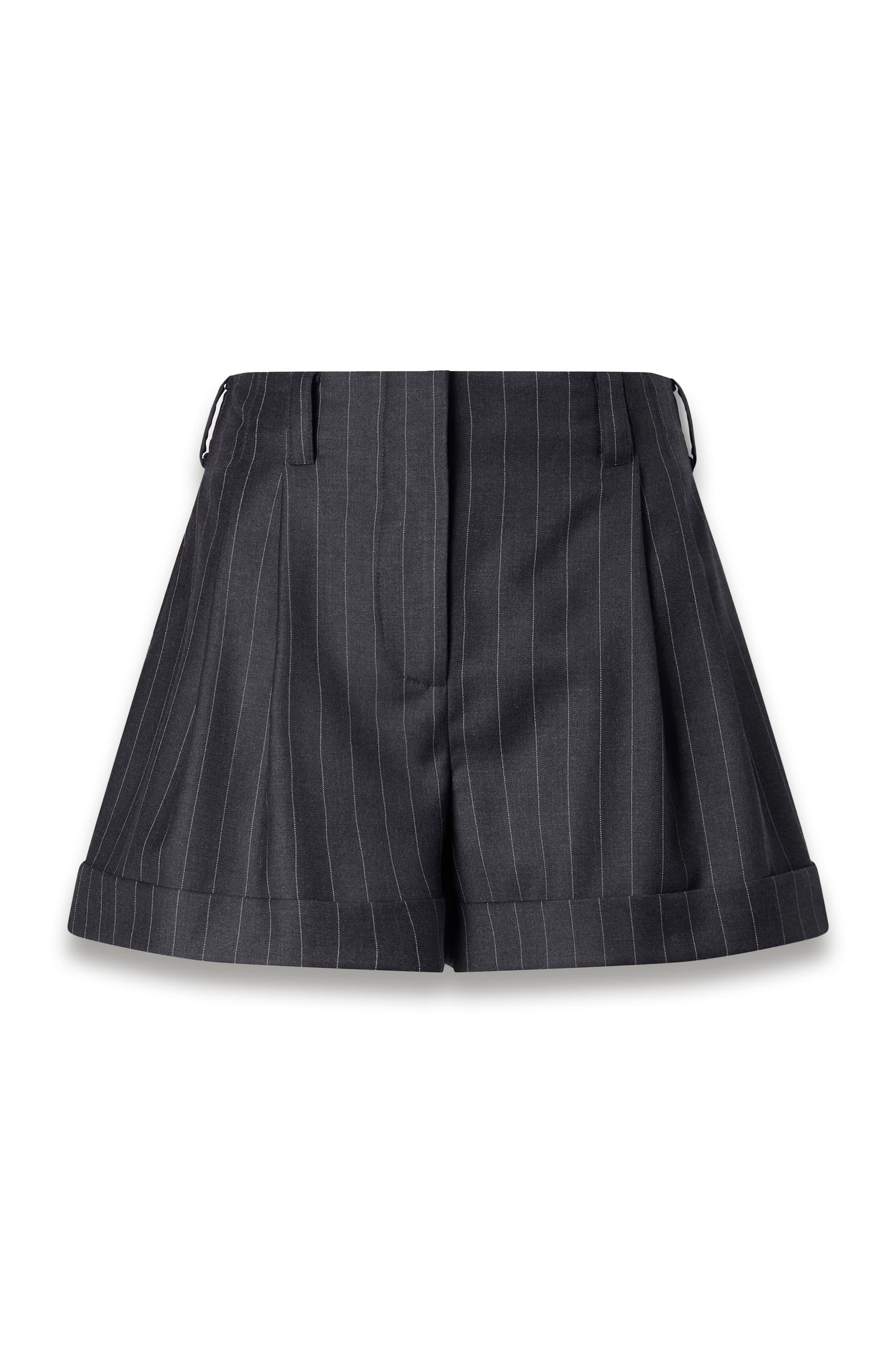 Striped double-pleated wool shorts
