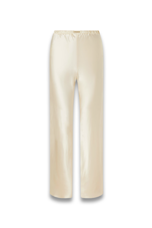 Appliquéd Silk-Charmeuse Straight-Leg Pants