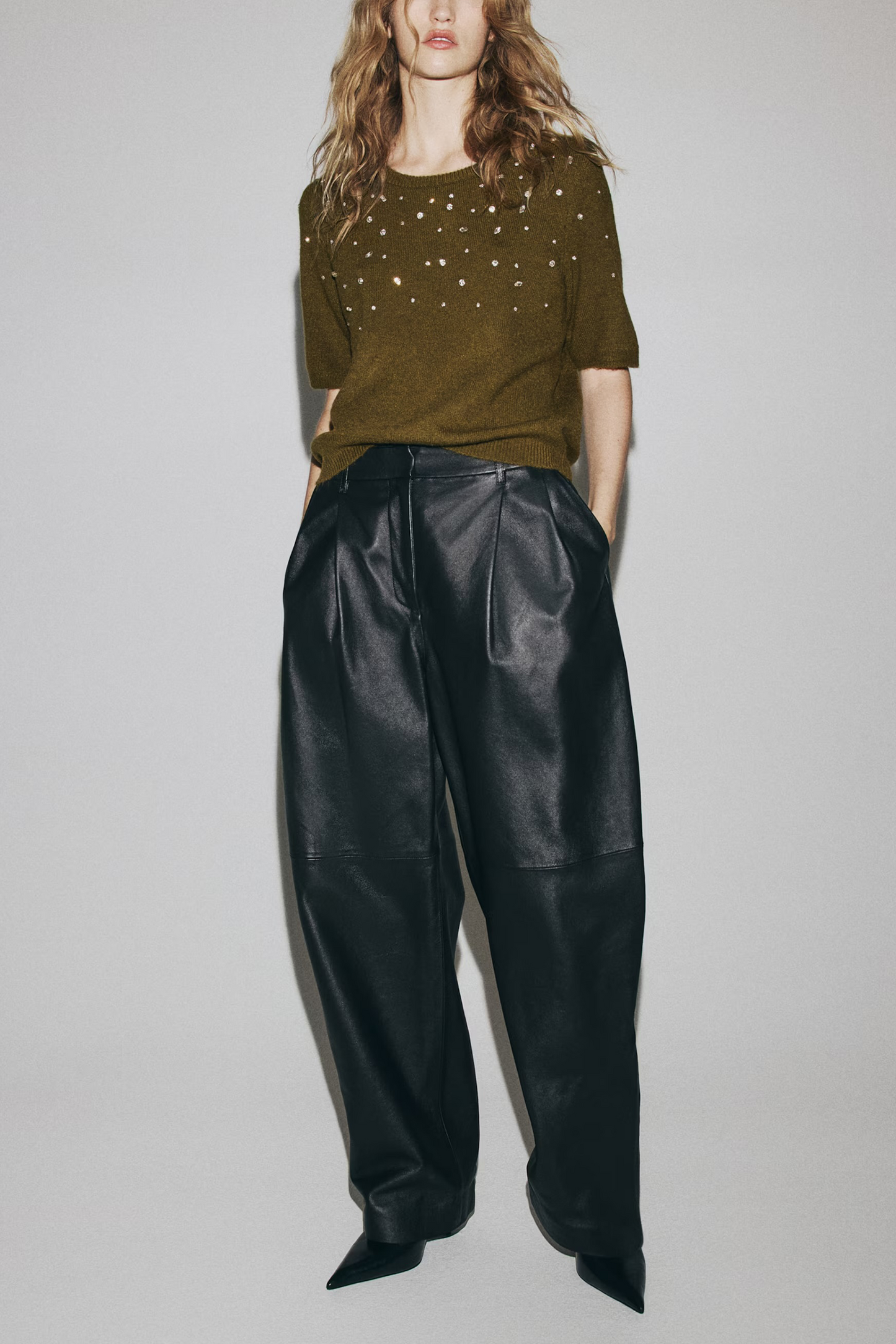 Rhinestone-embellished Fine-knit Top