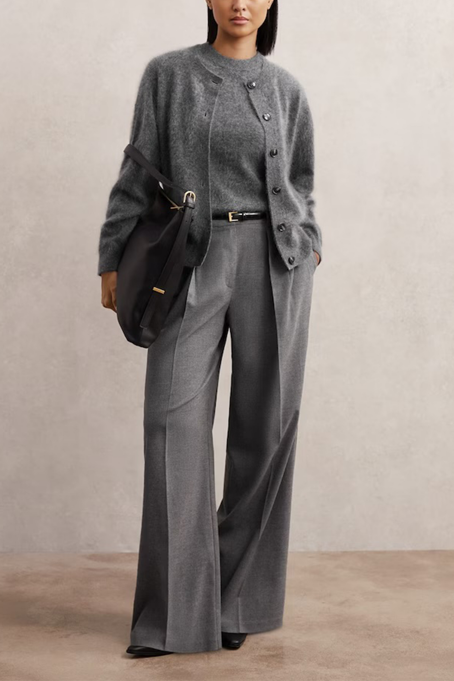 Mel 100% Brushed Cashmere Cardigan in Grey