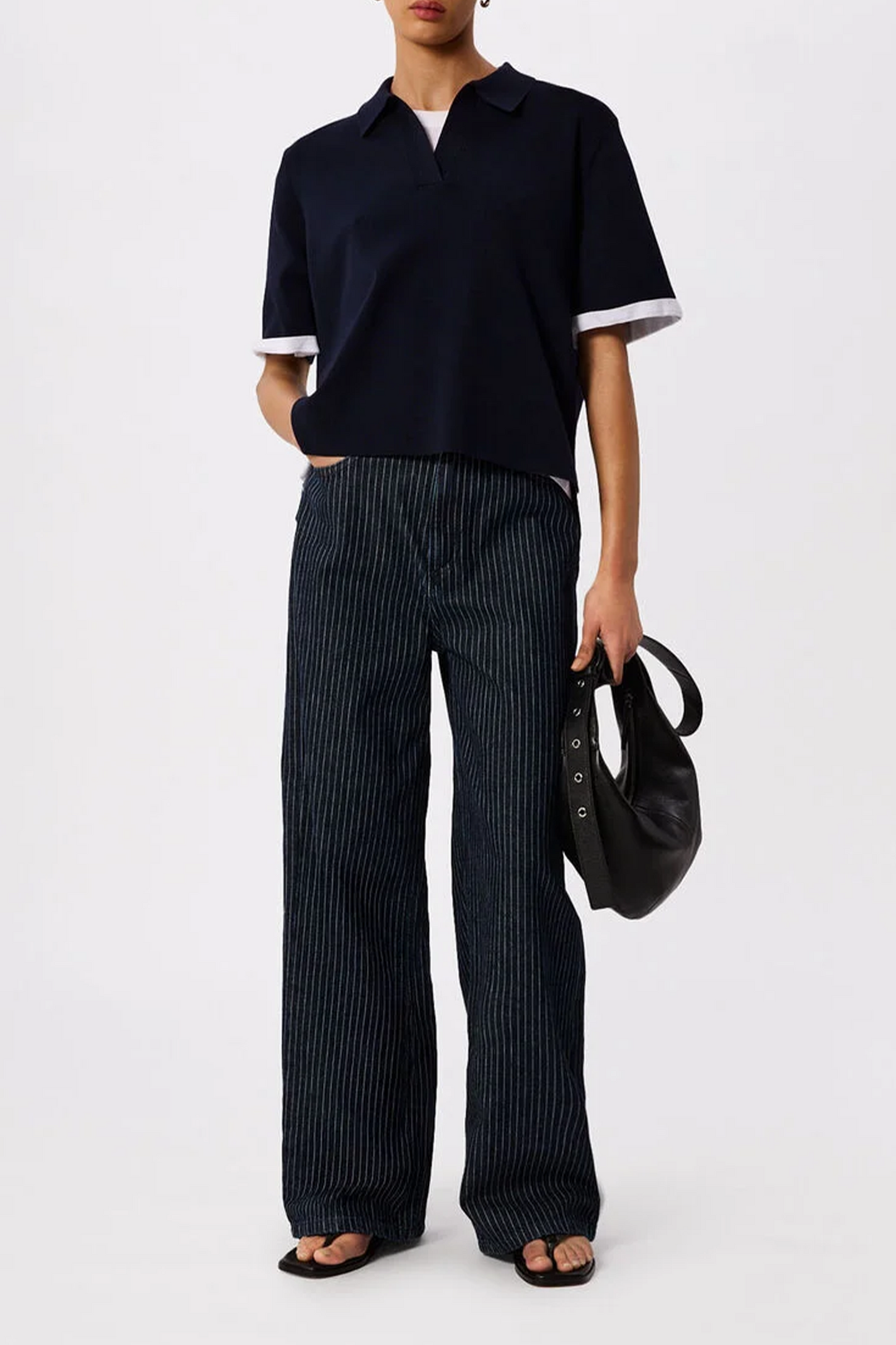 Navy Collar-detail Knit