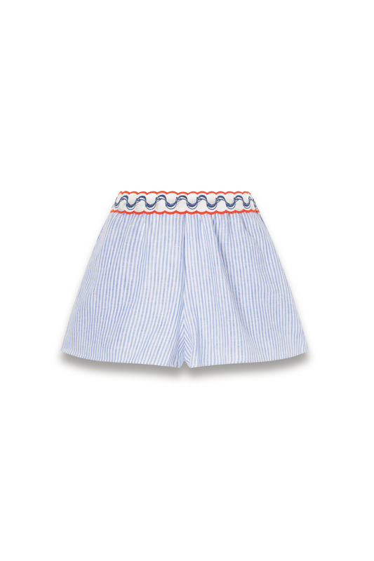 Embroidered Striped Linen Shorts