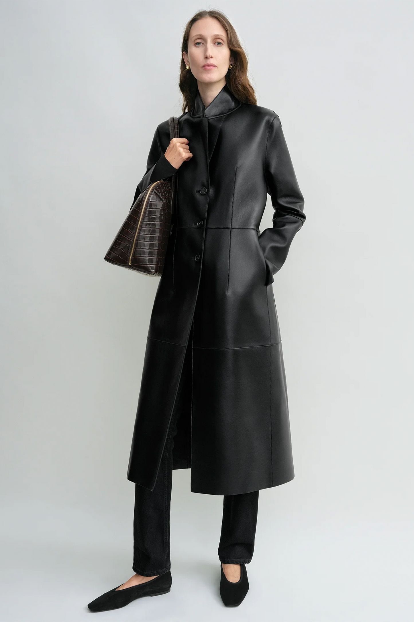 Slim Leather Coat in Black