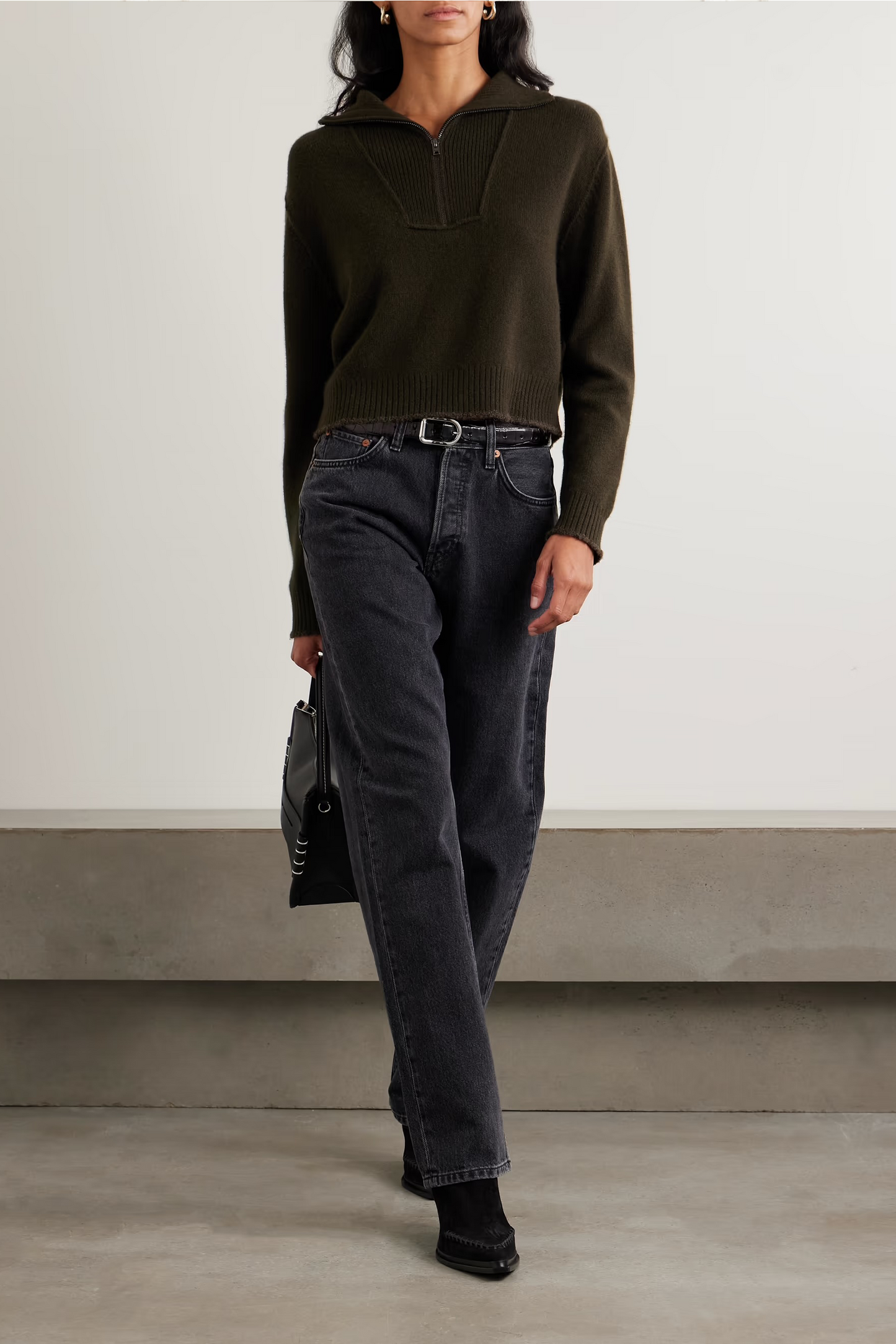 Frayed Wool and Cashmere-blend Half-zip Sweater