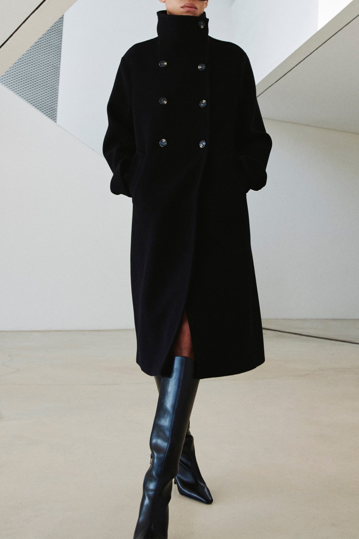 Wool-blend Funnel-neck Coat
