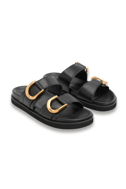 Gabine Gold-Buckle Leather Slides