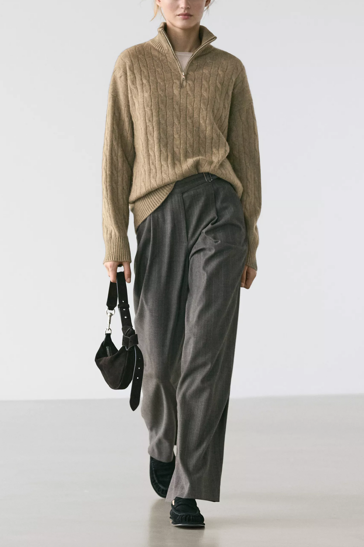 Cashmere Knit High-neck Zip-up Sweater