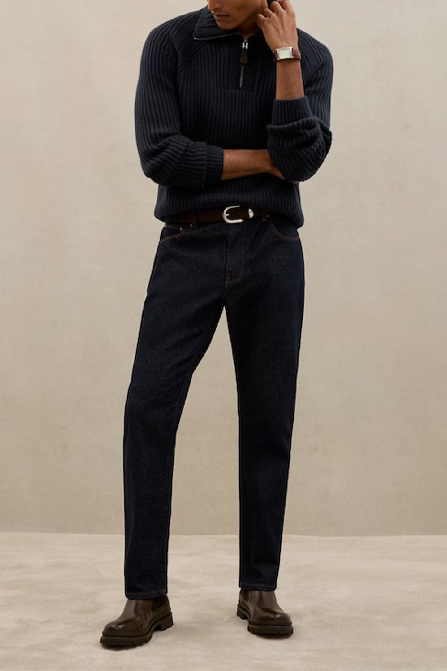 Brioche Atelier 100% Cashmere Half-Zip Jumper in Navy