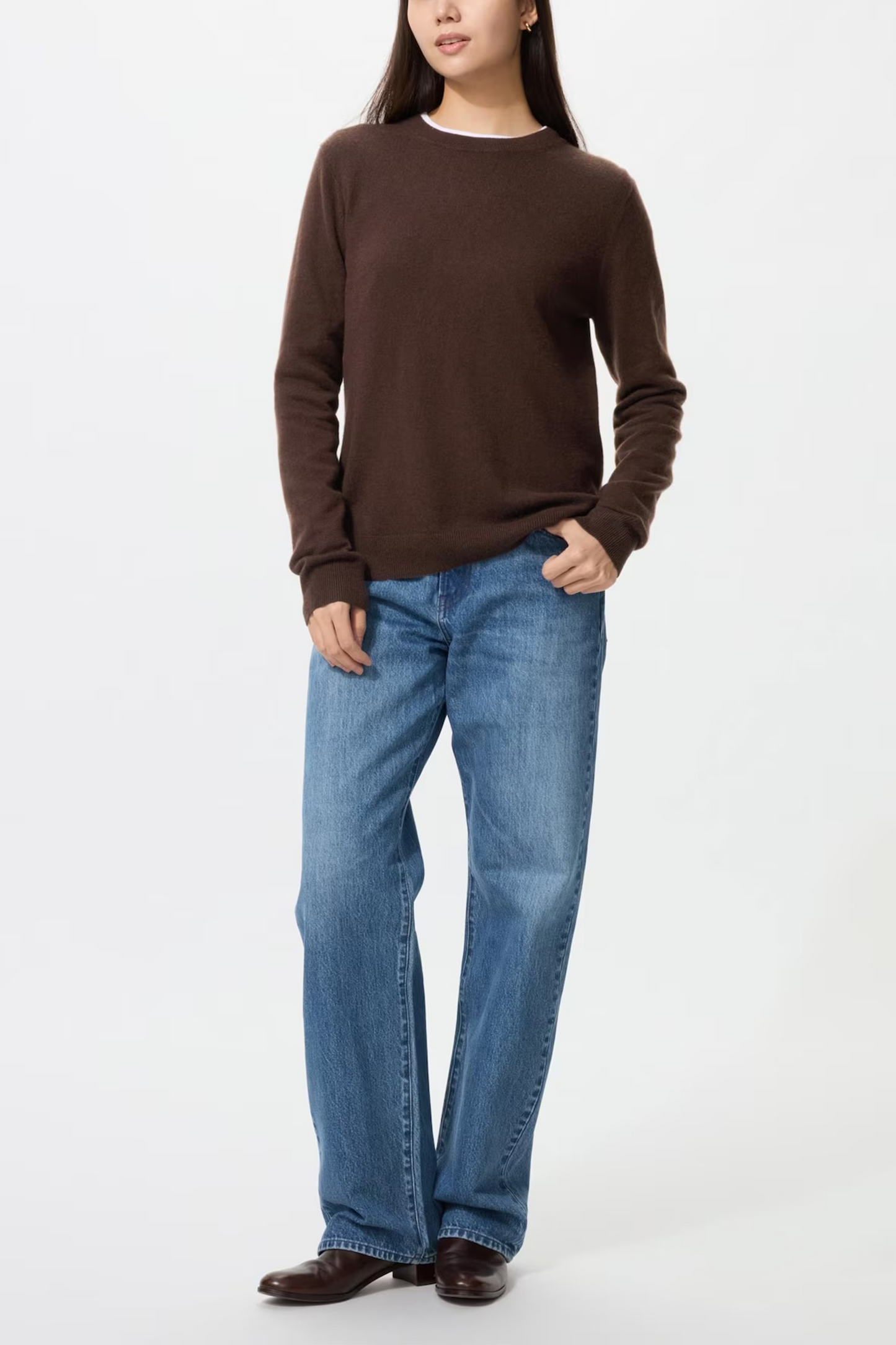 100% Cashmere Crew-neck Jumper in Dark Brown
