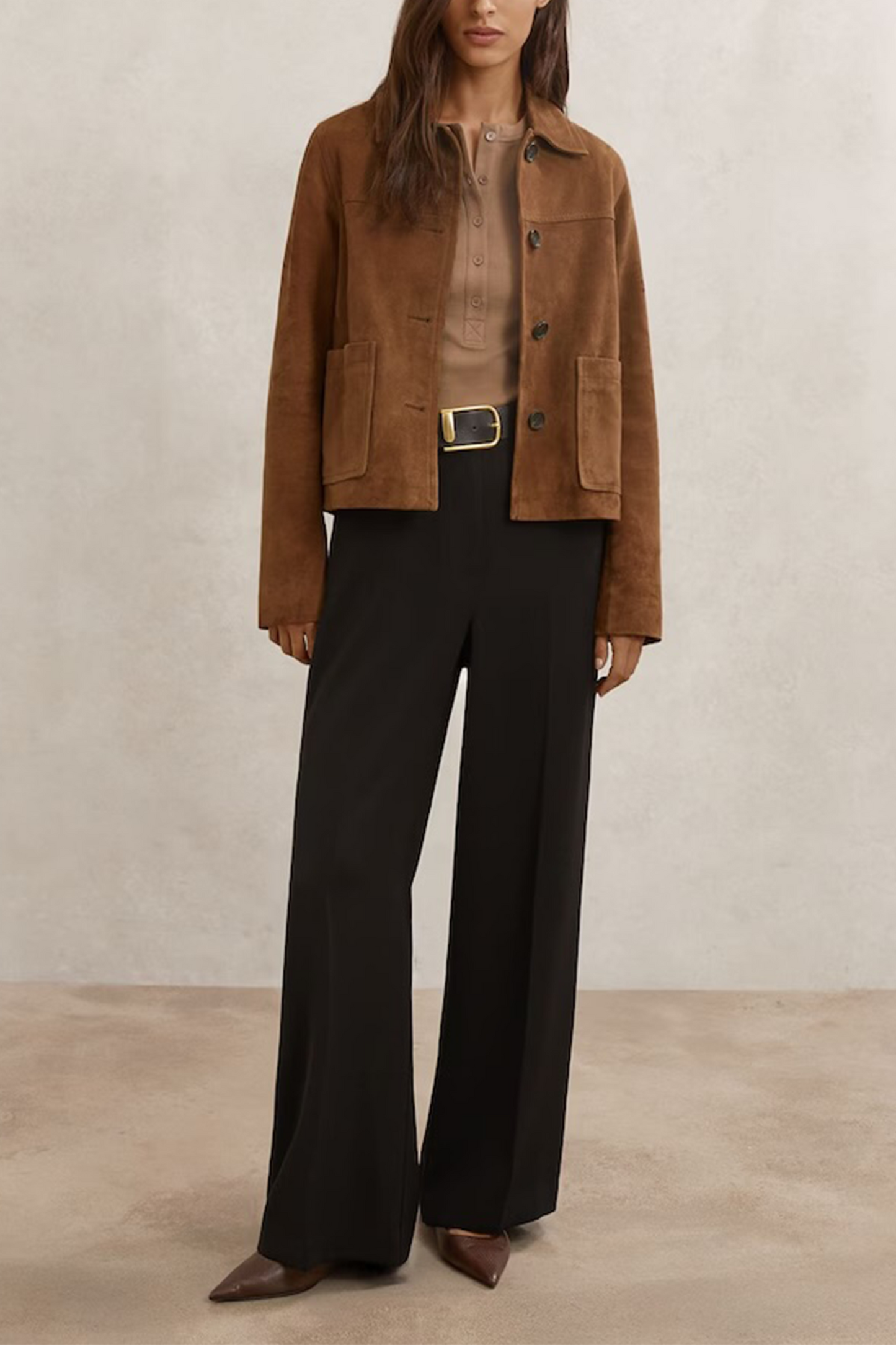 Miller Suede Patch-Pocket Jacket in Tan