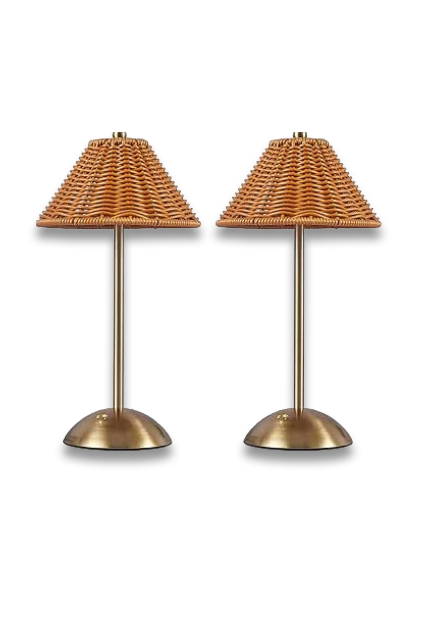 2 Pack Cordless Boho Rattan Table Lamp, Wicker Lamp