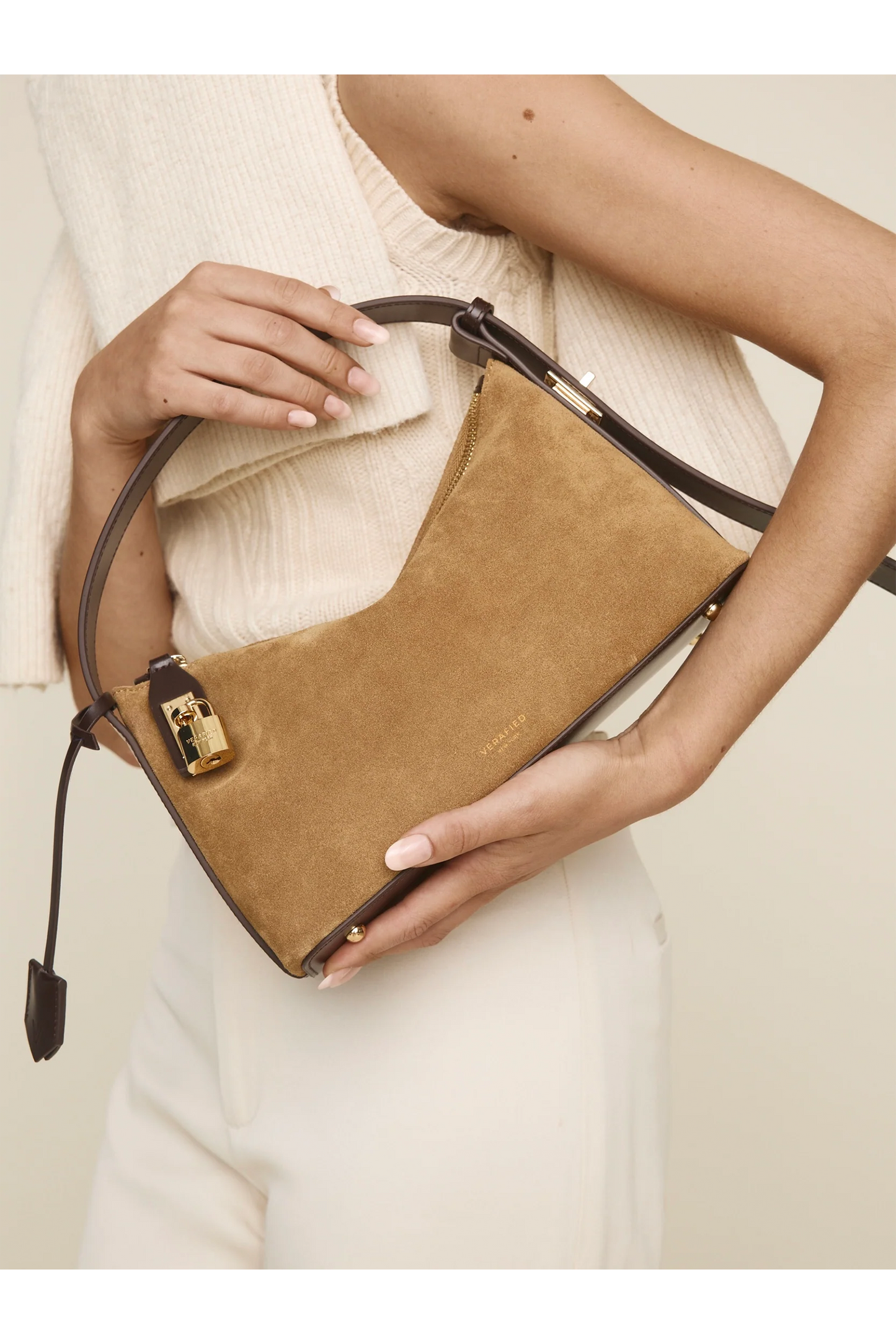 Gold Suede Hobo Bag