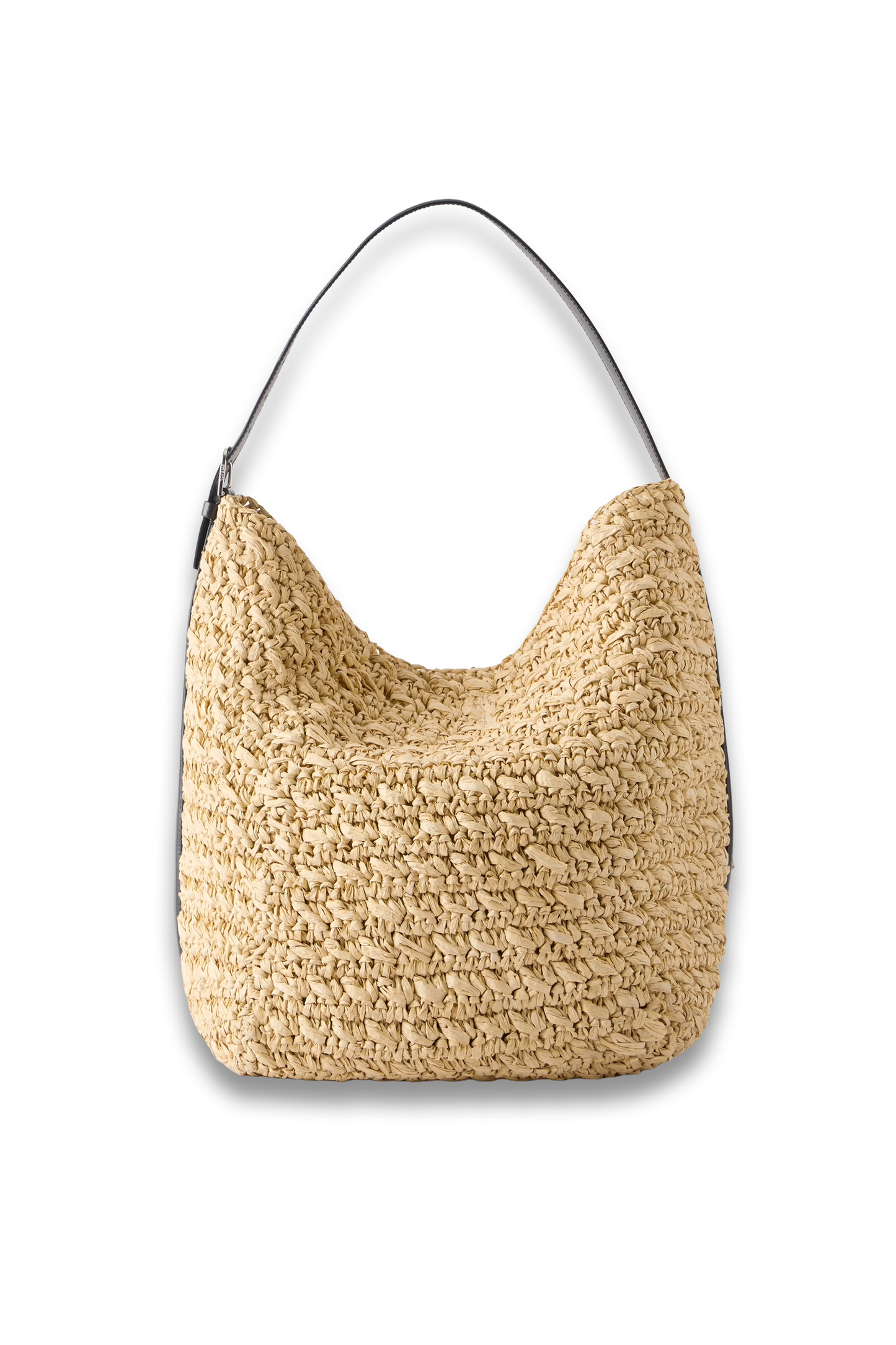 Leather-trimmed Raffia Shoulder Bag