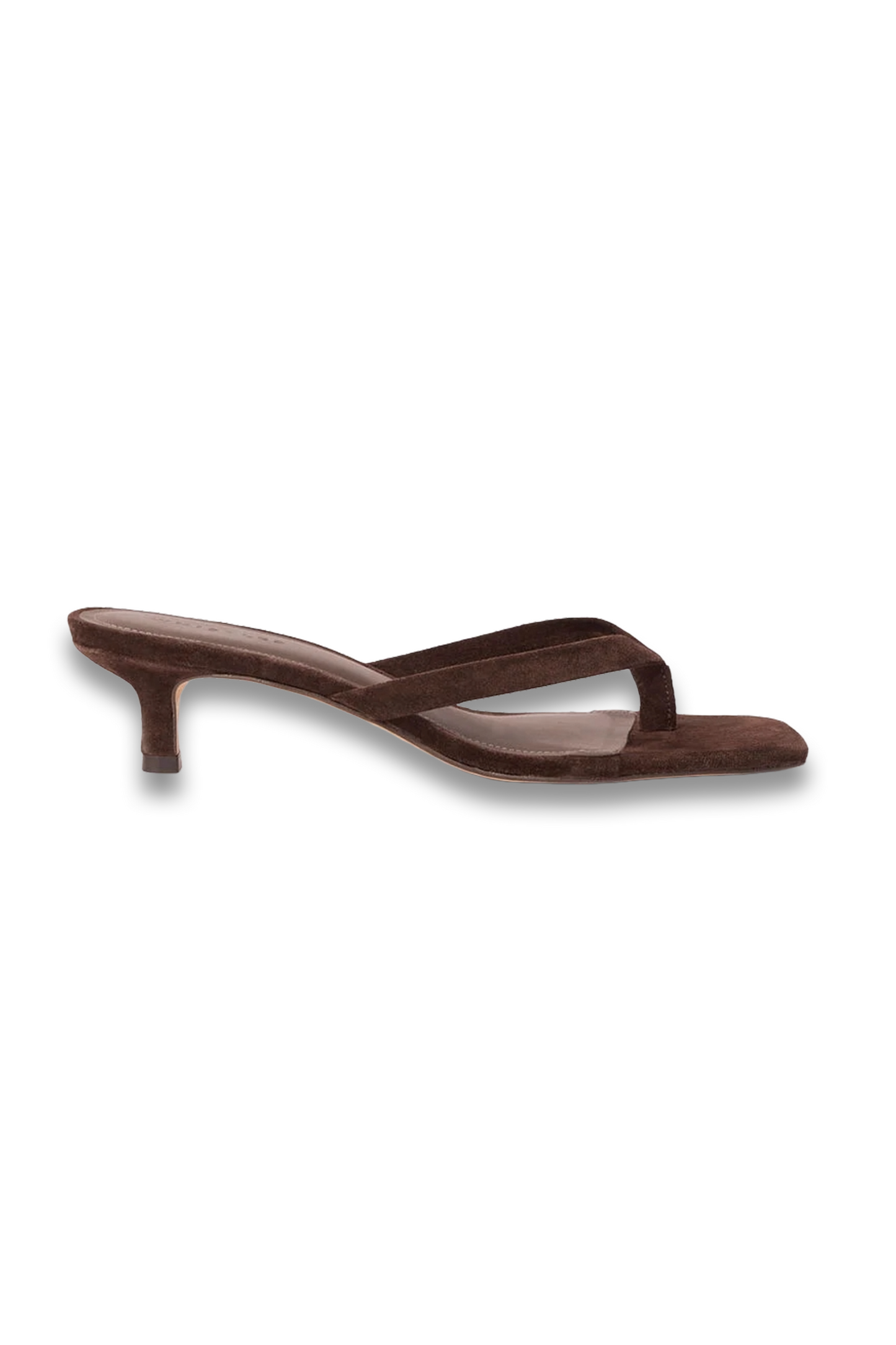 Chocolate Suede Toe-post Heeled Mule